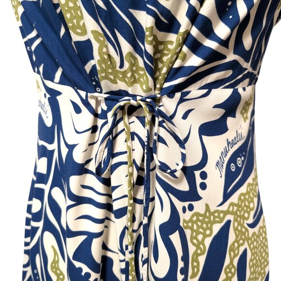 Vintage Manuheali'i Womens Sz S/M? Blue White Aloha Hawaiian Self Tie S/S Dress - Picture 6 of 9